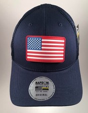 Rapdom Tactical Navy Blue Hat American Flag Morale Patch Strap Back Cap Back