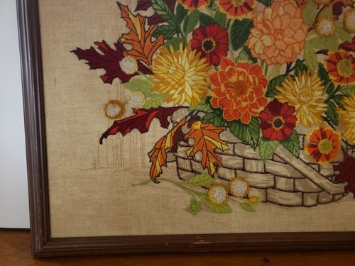 Arte de punta de aguja enmarcado rectangular vintage con motivo floral - Imagen 5 de 9