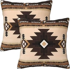 Western Southwest Aztec Pillow Covers 18X18 Set of 2, Native American Brown Thro