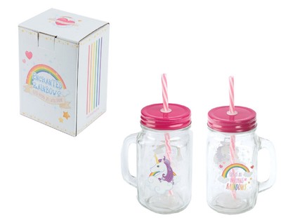 glass jar unicorn mason drinking jar with straw for juice drink water pack of 2 ebay ebay