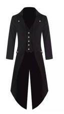 Steampunk Black Real Sheepskin Leather Tailcoat Gothic Victorian Coat