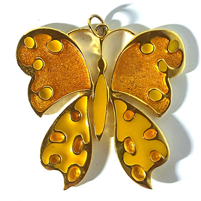 PIERRE LANG PL Vienna - Gold Plated Enameled Butterfly LRG Pendant Necklace RARE