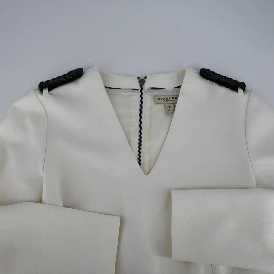 Vestido Burberry London Shift Talla 10 Blanco Manga Larga Cuello en V Foto 3 de 4