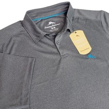 Tommy Bahama Mens Medium UPF 30 Short Sleeve Performance Polo Shirt Gray Stretch