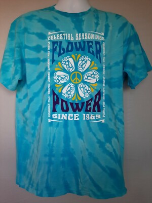 CELESTIAL SEASONINGS TEA ''Flower Power'' Tie-dyed T-Shirt, NEW w/Tags 100% Cotton