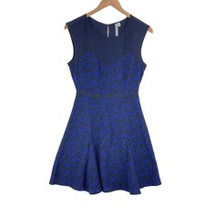 Reformed Fit & Flare Dress Womens Small Black Blue Floral Sleeveless Back Zipper