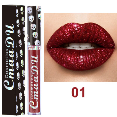 Laser Skull Lip Gloss - Metallic Shimmer, Glitter Lipstick, Party Makeup Purple