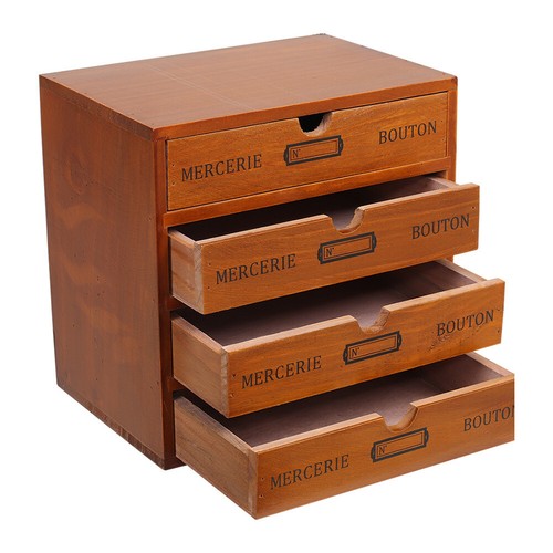 4 Tier Wooden Vintage Chest of Drawers Desktop Jewelry Box Sundries Holder Shelf - Picture 8 of 15