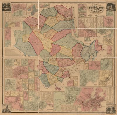 24'' x 24'' 1856 Topographical Map Of Essex County Massachusetts