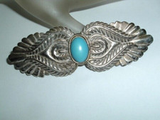 Vintage Southwest Repousse Silvertone Faux Turquoise 4" Hair Barrette
