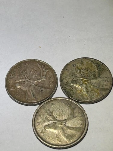 1951, 1953, 1955 Canadian Quarters .800 fine Silver, Circulated