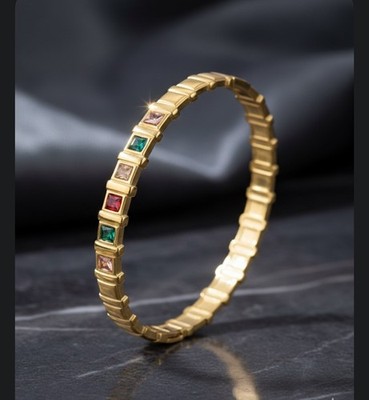 Fashion 14K Gold Color Bangle Multi Color Stone Small Wrist comes with gift box