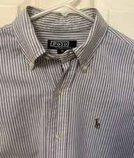Vintage Polo Ralph Lauren Shirt Boys 18 Blue Striped Oxford Button Up USA 90s