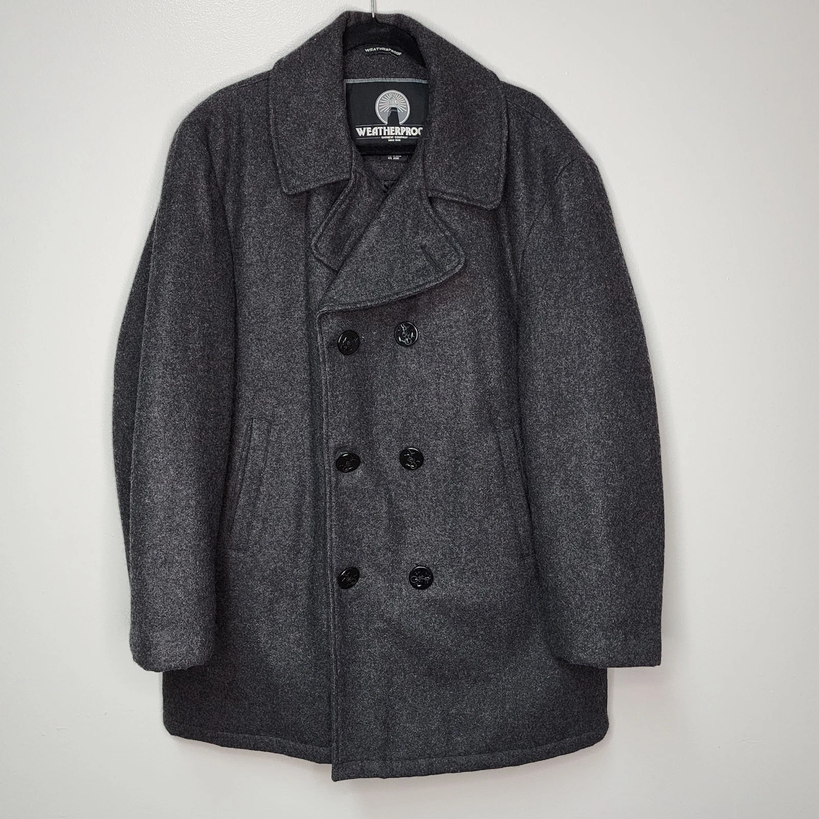 Mens Weatherproof Double Breasted Coat Anchor Buttons size Large quilted lining