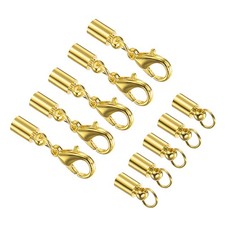 Leather Cord End Cap with Lobster Claw Clasps 3.5mm ID Gold Tone 5-Pieces
