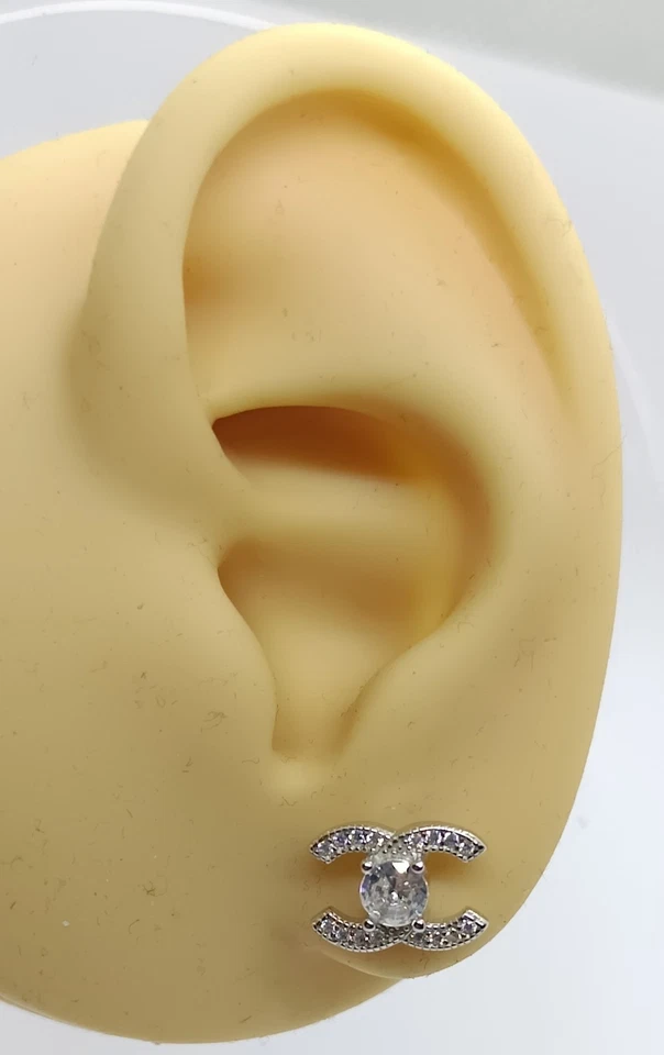 Orecchini donna argento 925  modello c zirconi bianchi - Immagine 3 di 4