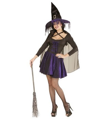 Widmann Purple Glimmer Witch (Shirt, Skirt, Cape, Hat) (M) Purple / Lila