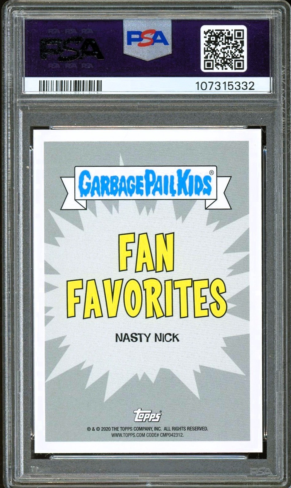 2020 Garbage Pail Kids 35th Anniversary Fan Favorites FV9a Nasty Nick PSA 10 view 2