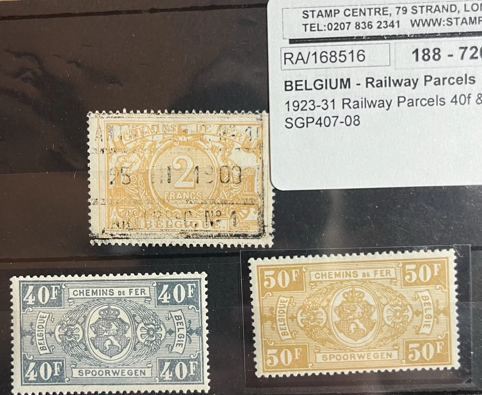 Three Belgium Railway Parcels Stamps 1923-31 40f And 50f SG 407-08 Fine u/m - Image 2 of 4