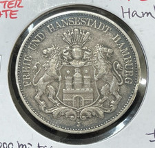 1895 J German State Hamburg 5 Mark Silver Coin Low Mintage 82,000 Better Date