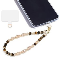 Marble Beaded Phone Wrist Strap,Detachable Phone Bracelet Tiger Eyes Crystal