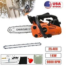 25.4cc Gas Top Handle Chainsaw with 12'' Bar Chain 2-Stroke Engine Cut Tree Wood