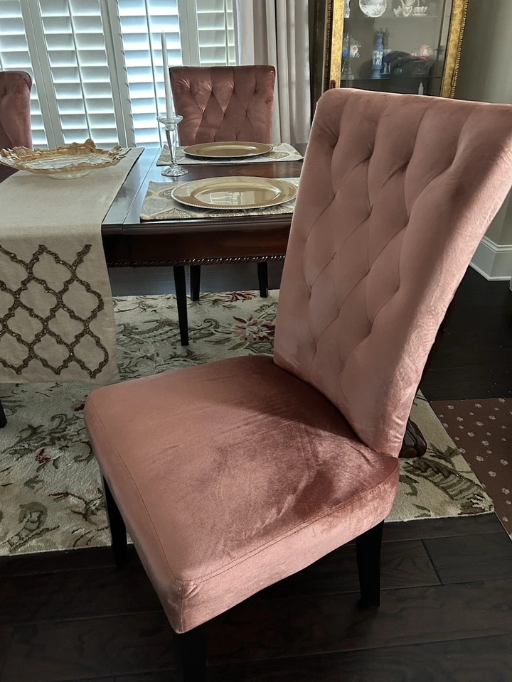Juego de 4 sillas de comedor de terciopelo, rosa Foto 3 de 3
