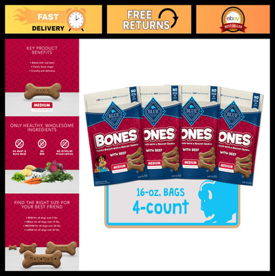 Natural Crunchy Dog Treats for Medium Dogs - Beef Flavor, 16oz Bag, 4 Count
