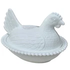 Vintage Hen On Nest Beaded Edge White Milk Glass Farmhouse Decor 7 Inch Farmcore