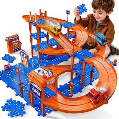 Toys for 3 4 5 6 Year Old Boys Girls, 96 Pcs Puzzle Track Car Set for Boys To...