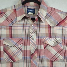 VTG Wrangler Western Cowboy Shirt Pearl Snap Long Sleeve Plaid Mens Size XL