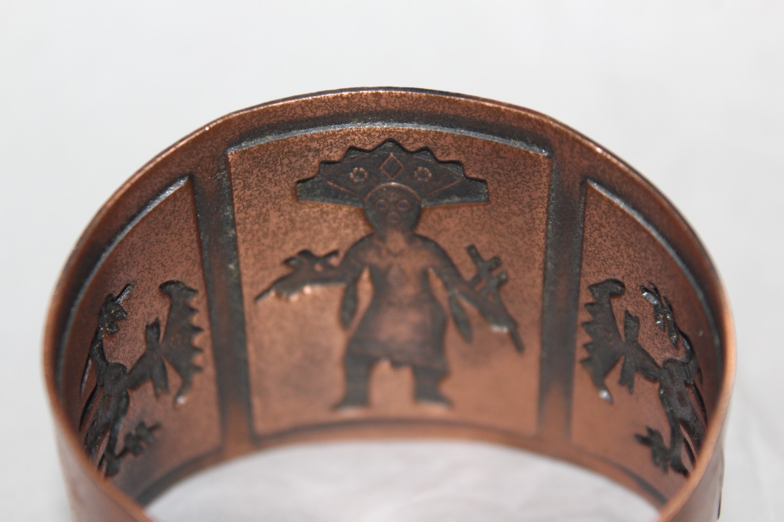 Vintage Solid Copper Kachina Dancer Wide Cuff Bra… - image 7