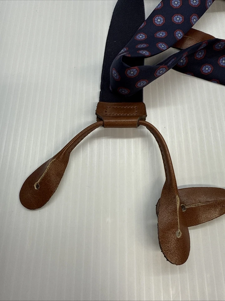 SUSPENSORES SEDA AZUL MARINO ROJO ANCHO COÑAC MARRÓN CUERO LATÓN Foto 3 de 4