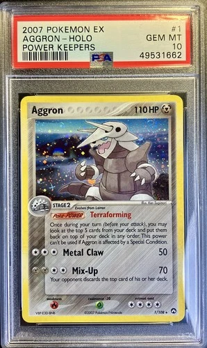 Pokemon EX Power Keepers #1 Aggron Holo 2007 PSA 10 GM, pop 38, Fat Swirl 🌀