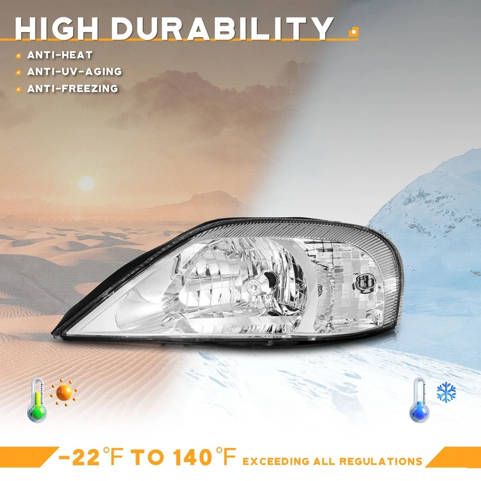 Pair Headlights Assembly Chrome For 2000-2005 Mercury Sable Clear Corner - Image 4 of 4