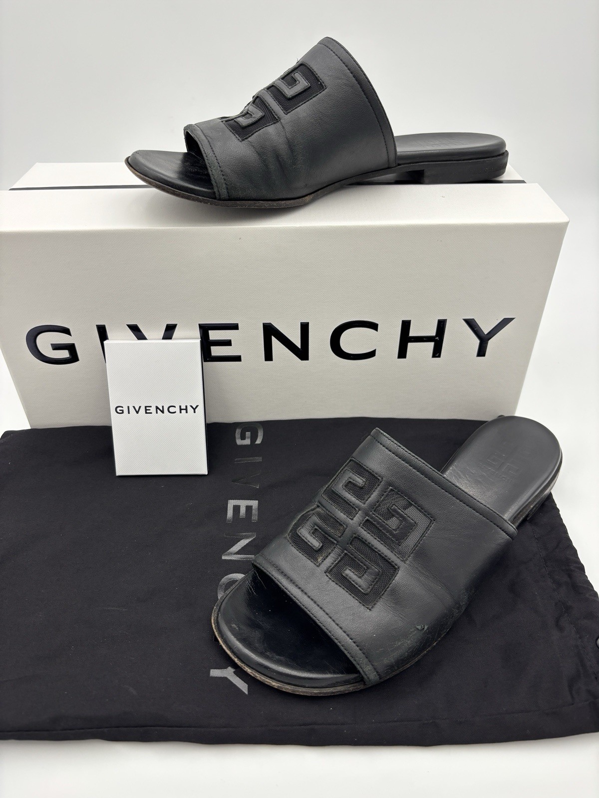 Authentic Givenchy Slides Flat Sandals Black Leat… - image 15