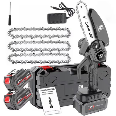 #ad 6 inch Electric Mini Chainsaw Cordless Saw Handheld 2X 21V Battery 3X Chain $24.99