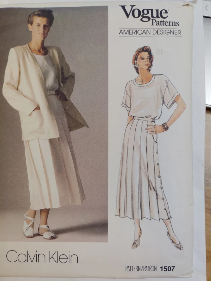 jacket Top Skirt 10 Designer Vogue 1507 Sewing Pattern VTG Cut Calvin Klein Set - image 3 of 4