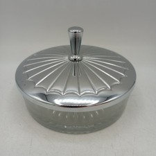 Vintage Round Silver Lidded Powder Dresser Box Glass Candy Dish