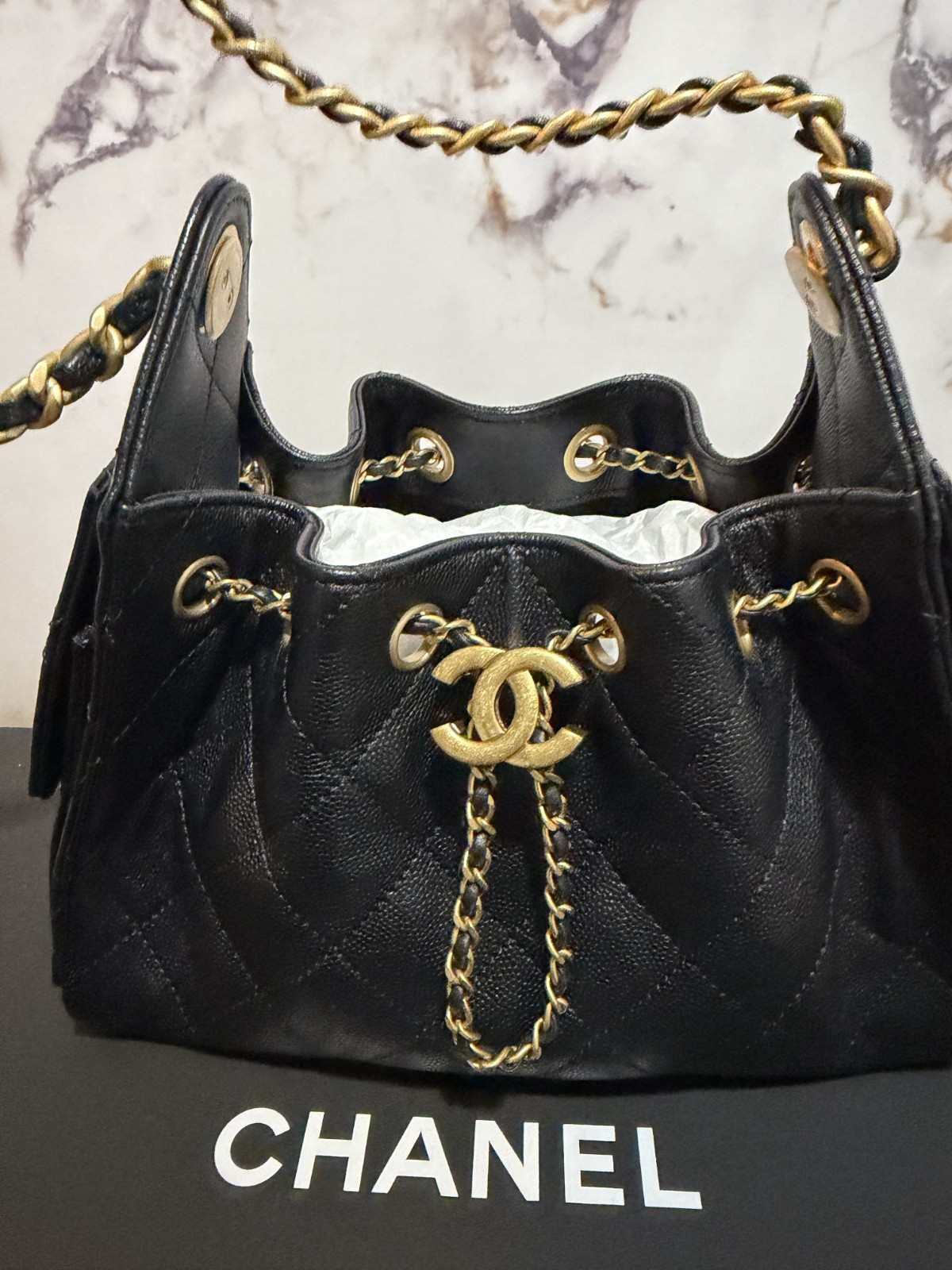 chanel bag 25 drawstring mini