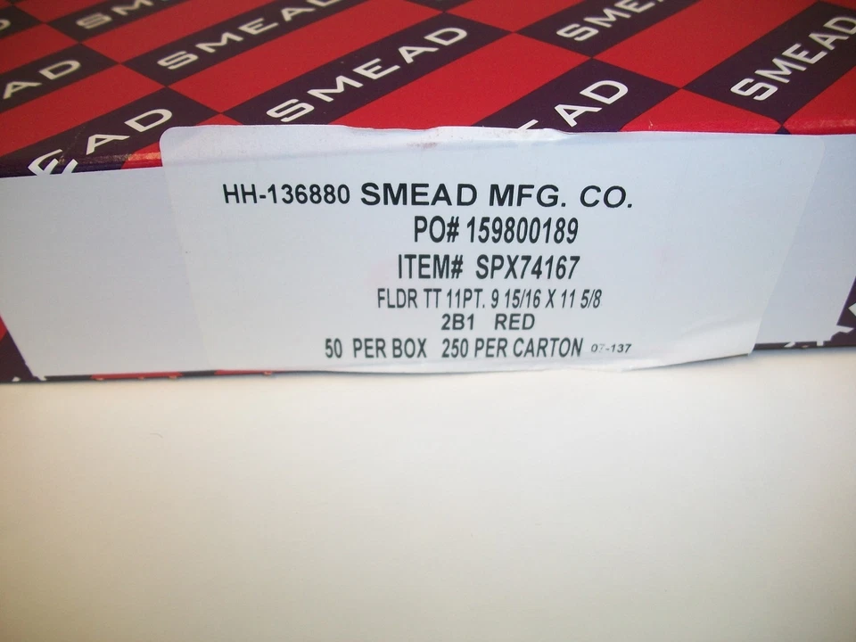 Carpetas de sujeción Smead, tamaño letra roja, corte 1/2 11 PT, 9-15/16 x 11-5/8, 50/caja Foto 3 de 3