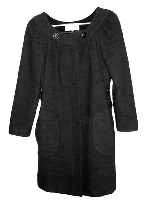 MINT Womens Coat Wool Knit Black Hidden Buttons 3/4 Length Sleeves Size 4