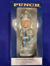 Punch Cigars Bobblehead, Mr. Punch Blue Stripe Holding Cigar Box NIB