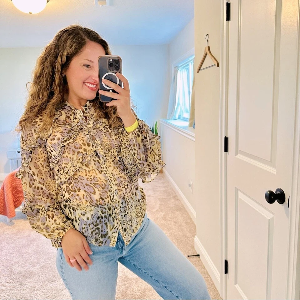 Blusa Top Bardot Crema Púrpura Leopardo XS/S