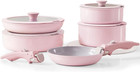Pink Non Stick Pot and Pan Sets with Removable Handle, Ceramic Cookware Set Deta