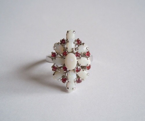 925 Silber Ring mit 11 x Edelopal,12 x Rubin 3-Stöckig 5,1 g/Gr.55 - Bild 8 von 8