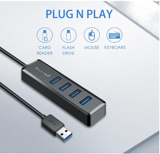 4-Port USB 3.0 Hub for Laptop & PC - High-Speed Data Transfer & Charging