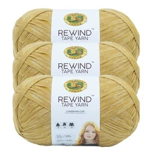 (3 Pack) Lion Brand Yarn 523-159Q Rewind Bulky Tape Yarn, Citronella