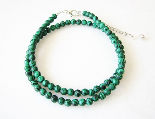 Natural Green Malachite 8MM Smooth Round Gemstone Beaded Handmade Necklace 18" - Picture 6 of 9