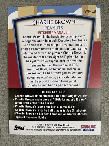 2014 Topps All-Star Game Fanfest Peanuts Charlie Brown baseball card WR-CB - Picture 2 of 3